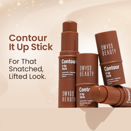 Swiss Beauty Contour It Up Stick | Sculpts & Defines | With Hyaluronic Acid & Vitamin E | Blendable | Lightweight | Easy To Use & Carry | 8gm
