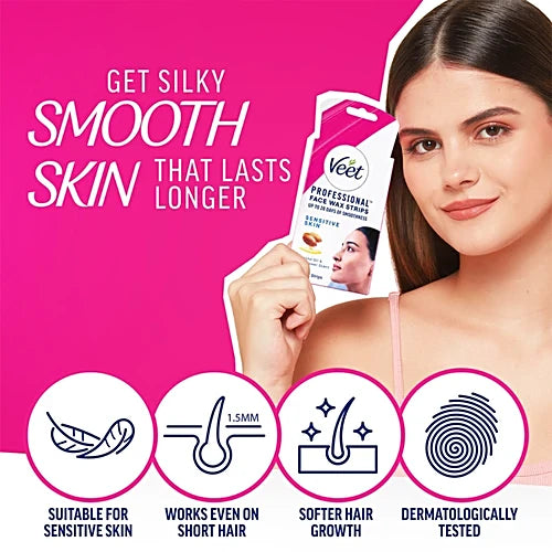 Veet Face Wax Strips For Women For Sensitive Skin, 4 pcs