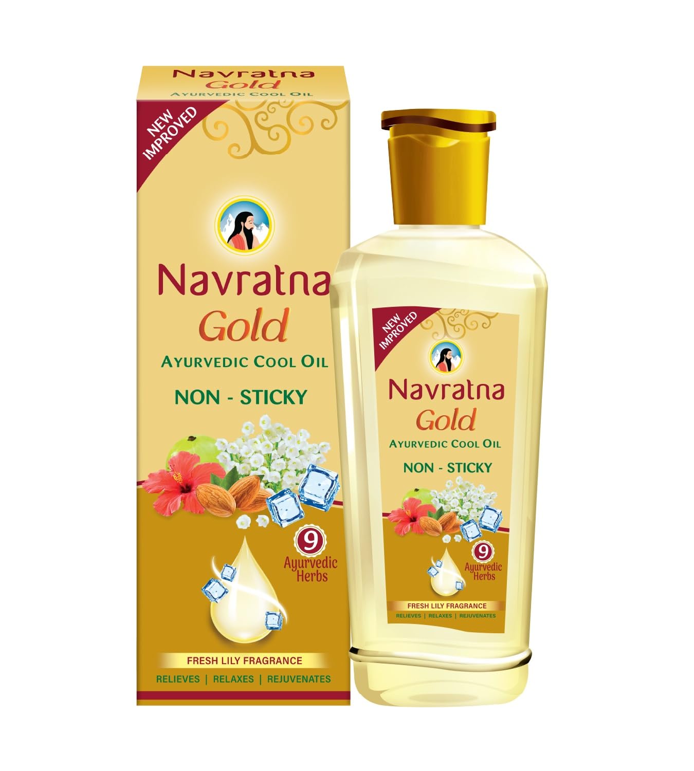 Navratna Gold Ayurvedic Cool Oil | Goodness of Almonds | Non-Sticky and Fresh Lily Fragrance | 200ml