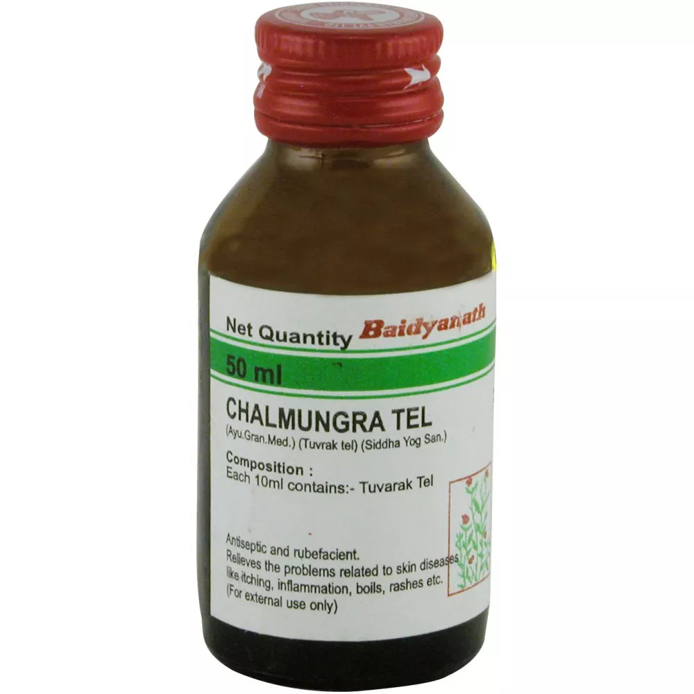 Baidyanath Tuvarak Tail (Chalmogra Oil) (50ml) For White discoloration of skin/vitiligo, Rashes and Other Skin Diseases