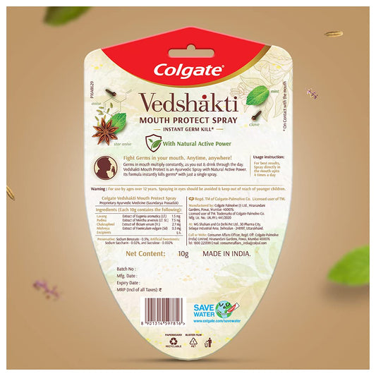 Colgate Vedshakti Mouth Protect Spray – 10gm For controlling germ build-up, long-lasting freshness with its minty saunf flavour