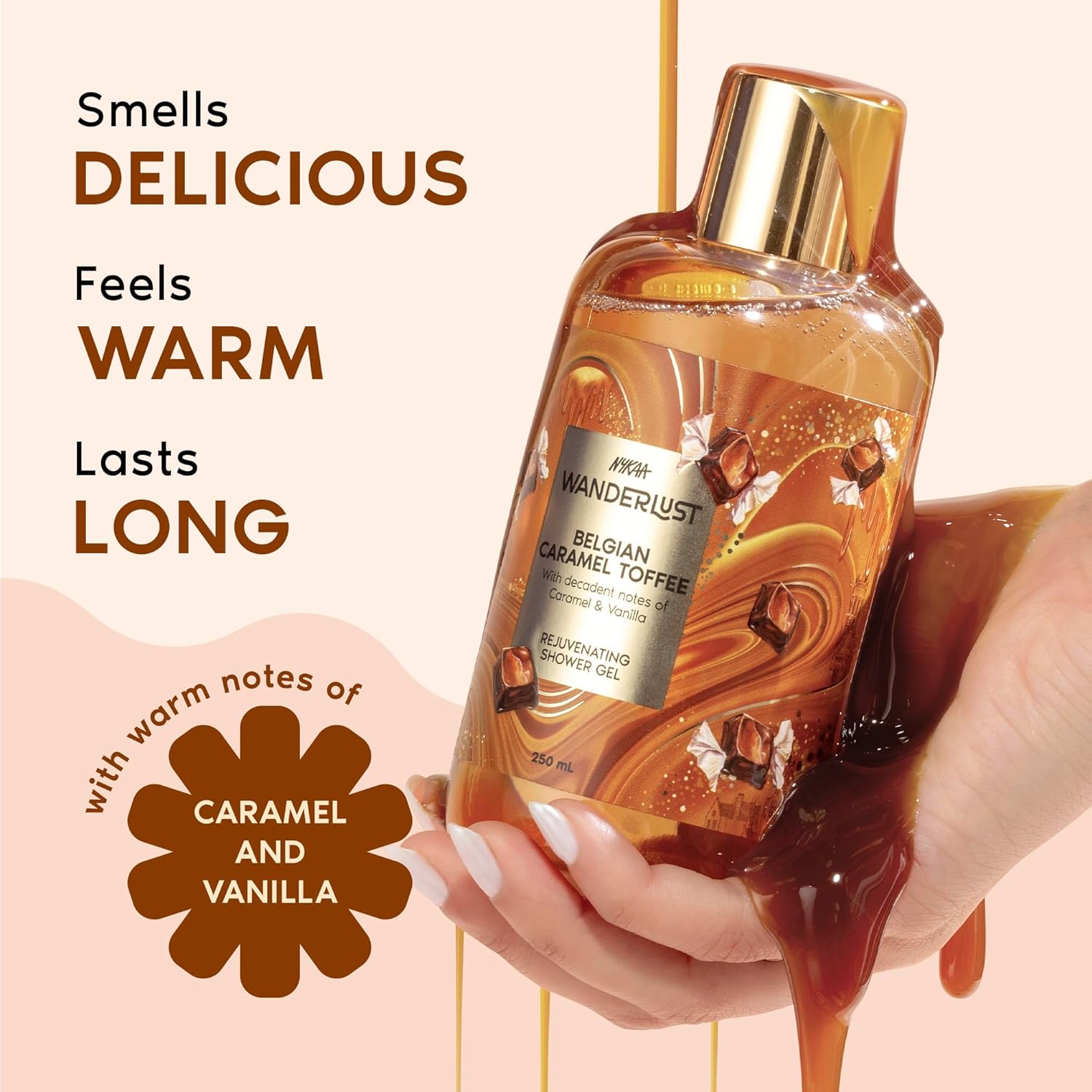 Nykaa Wanderlust Belgian Caramel Toffee Brightening with Lactic Acid| Gentle Cleanser for Nourished, Refreshing Skin | 250ml | Paraben-Free & Vegan