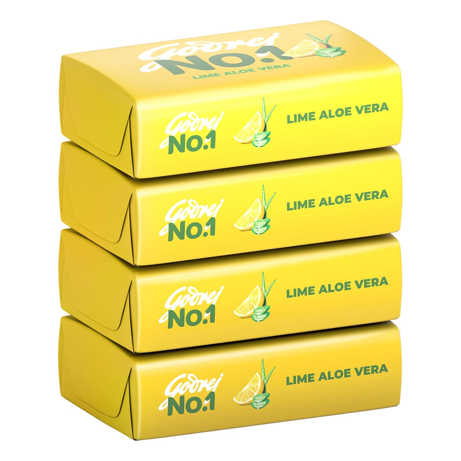 Godrej No. 1 Bathing Soap Lime & Aloe Vera – Grade 1 Soap & Long-lasting Fragrance, Combo Pack of 4 (150g each)