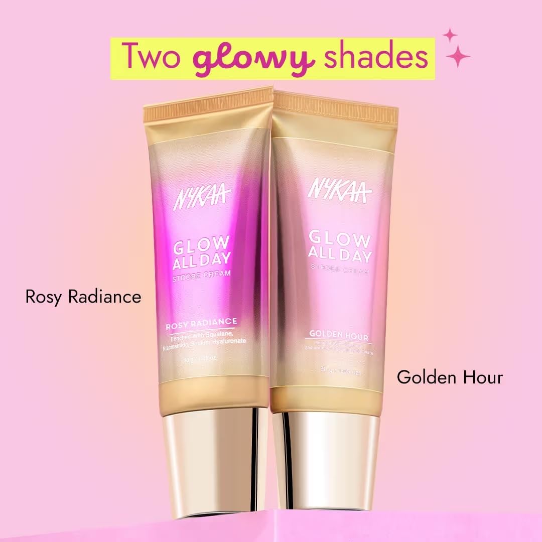 Nykaa Glow All Day Illuminating Strobe Cream 3-in-1 Moisturising Primer and Highlighter - Rosy Radiance (30g)