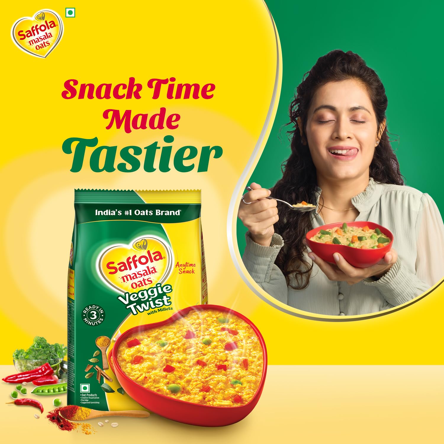 Saffola Masala Oats | 750g |Veggie Twist | Tasty, Anytime Snack | Ready in 3 mins |