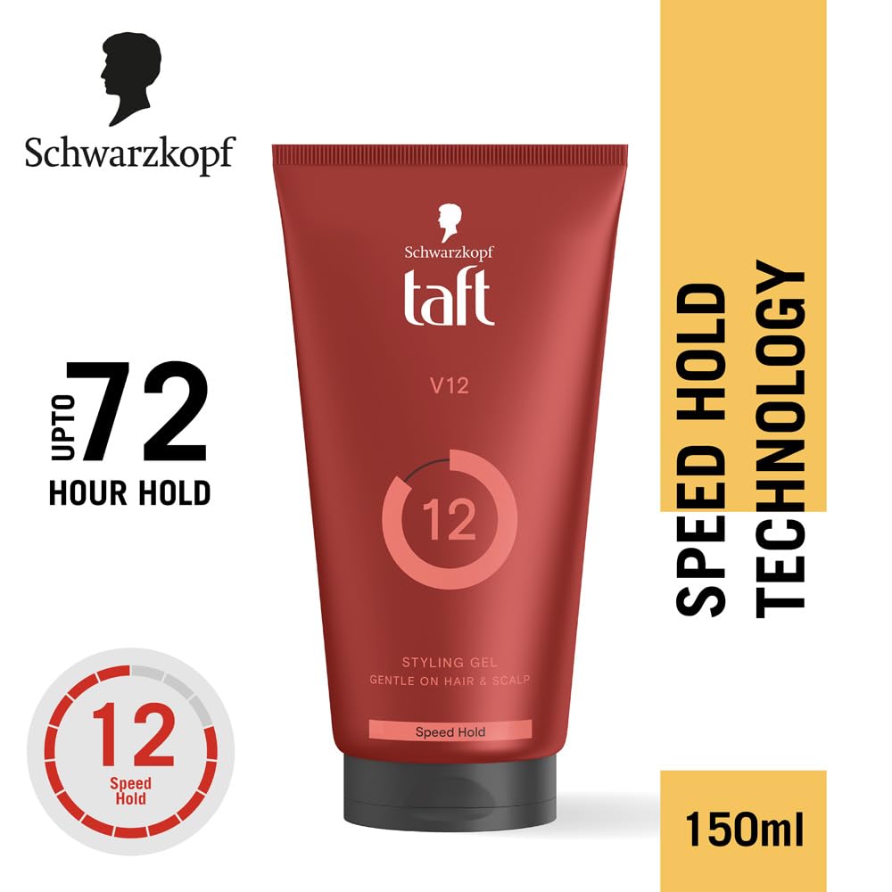 Schwarzkopf TAFT Power V12 Hair Gel With Speed Hold Technology |Fast Drying formulation| Moisturising formula| Non-stick & Easy to Wash off| No Alcohol, No Sulphate |Vegan & Peta approved - 150ML