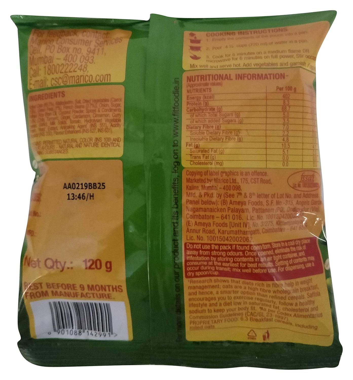Saffola Masala Oats - Veggie Twist, 120 g