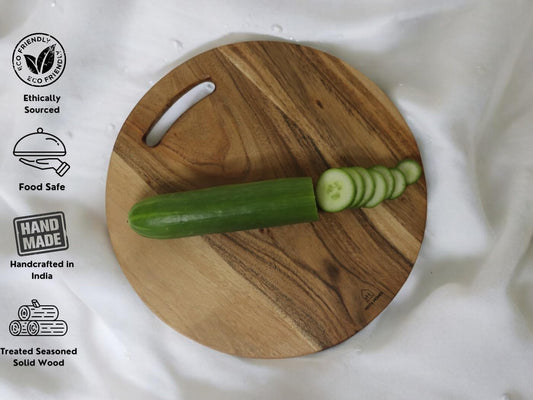 Vesta Homes Wooden Round Chopping Board/Cutting Board/Serving Board, Plate for Pizza, Vegetables, Fruits and Cheese | Natural Acacia Wood