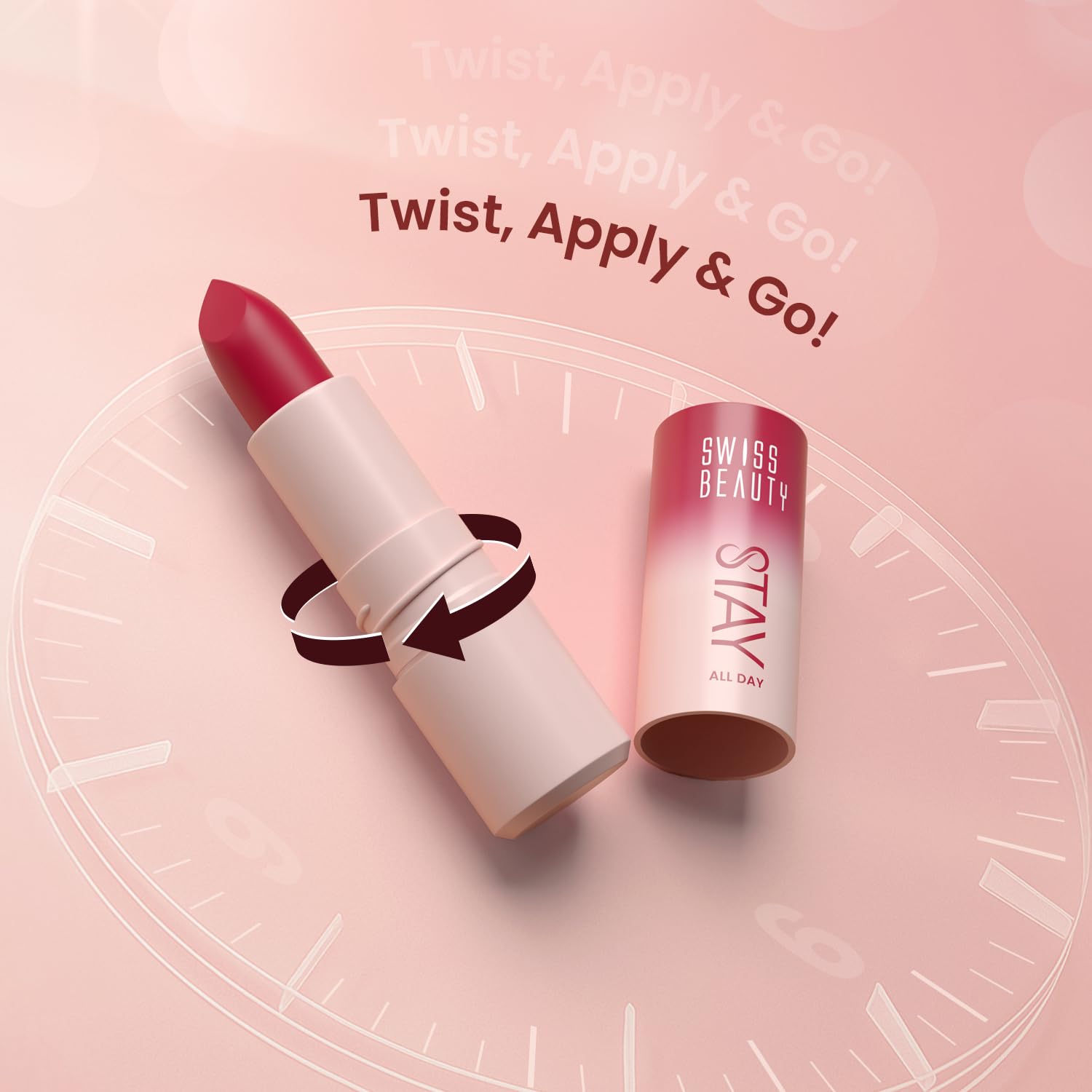 Swiss Beauty Stay All Day Lipstick | 12-Hour Stay | Transfer-Proof | Matte Finish | With Vitamin E & Shea Butter | Shade- 5. Bossy, 4g