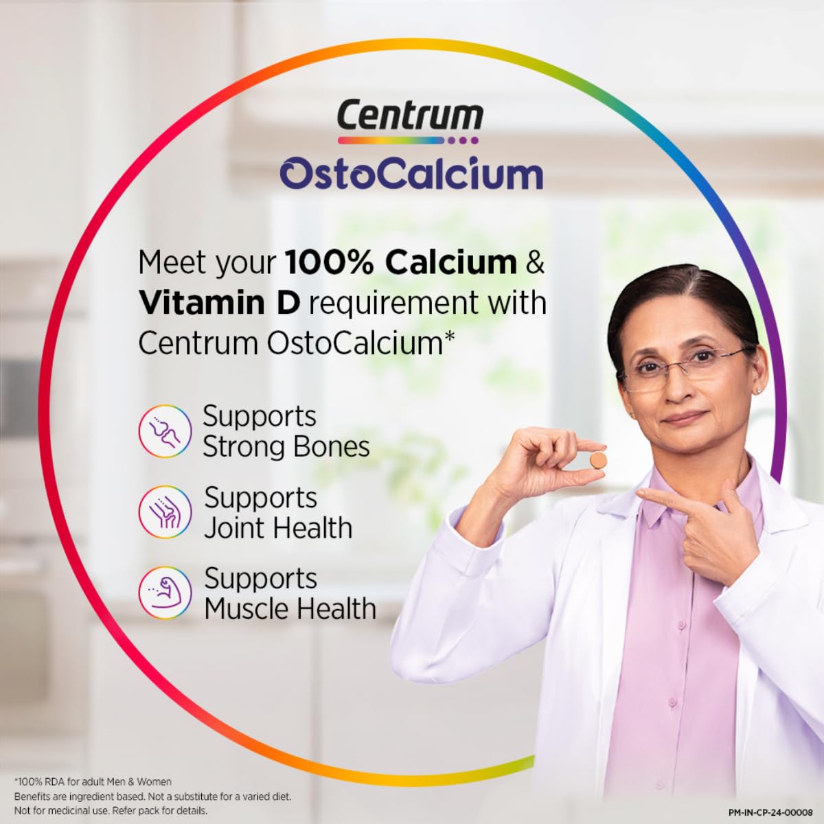 Centrum Ostocalcium Total Chewable Tablets For Women & Men | Vitamin D & Calcium Tablets To Support Strong Bones, Joints & Muscles |60 Tablets, 128 Grams