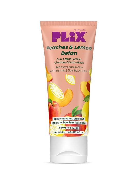 Plix - The Plant Fix Peaches & Lemon 3-in-1 Detan Face wash, Scrub & Mask