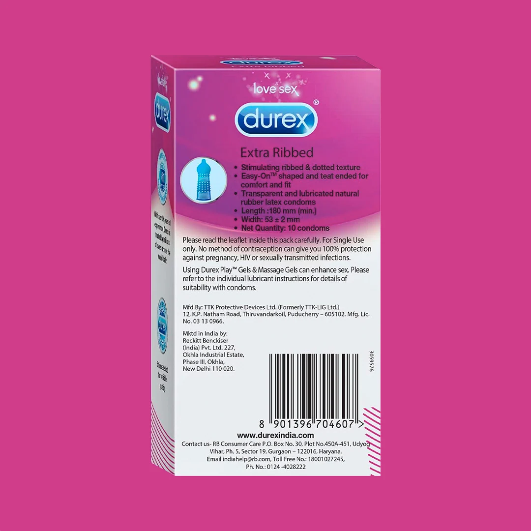 Skip to product information   Durex Quality   Discreet Delivery   Free Express Shipping*   Best Price Online  Durex Extra Ribbed - 10 Condoms