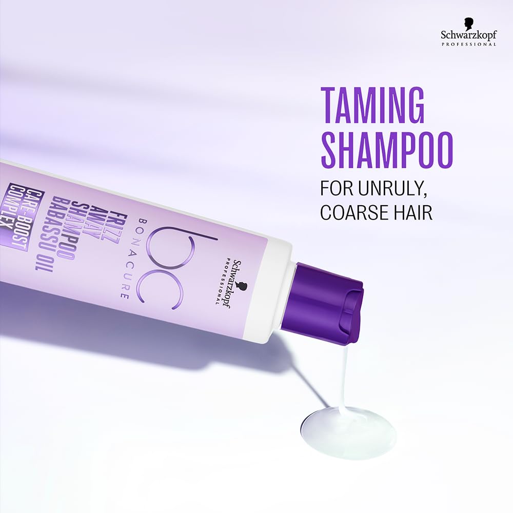 Schwarzkopf Professional Bonacure Frizz Away Shampoo For Men & Women | Anti-Frizz & Smoothing Formula with Babassu Oil | Tames Unruly Hair & Enhances Shine (250ml)
