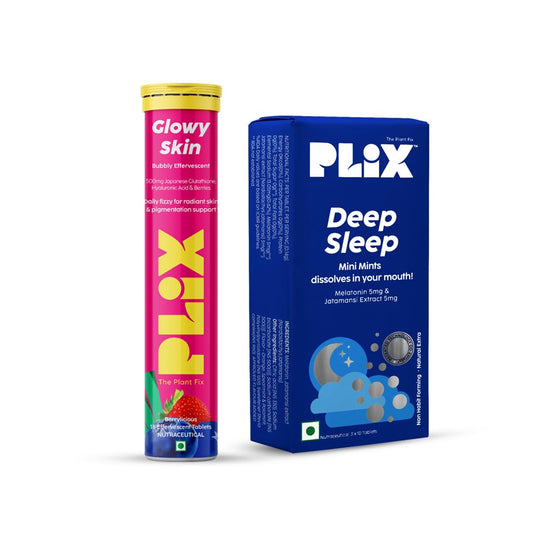 The Plant Fix Plix Beauty Sleep ComboDeep Sleep 30 Mini Mints with Melatonin for a Restful Sleep & Skin Glow Glutathione 15 Effervescent Tablets for Youthful & Glowy Skin,2 count,15 capsules