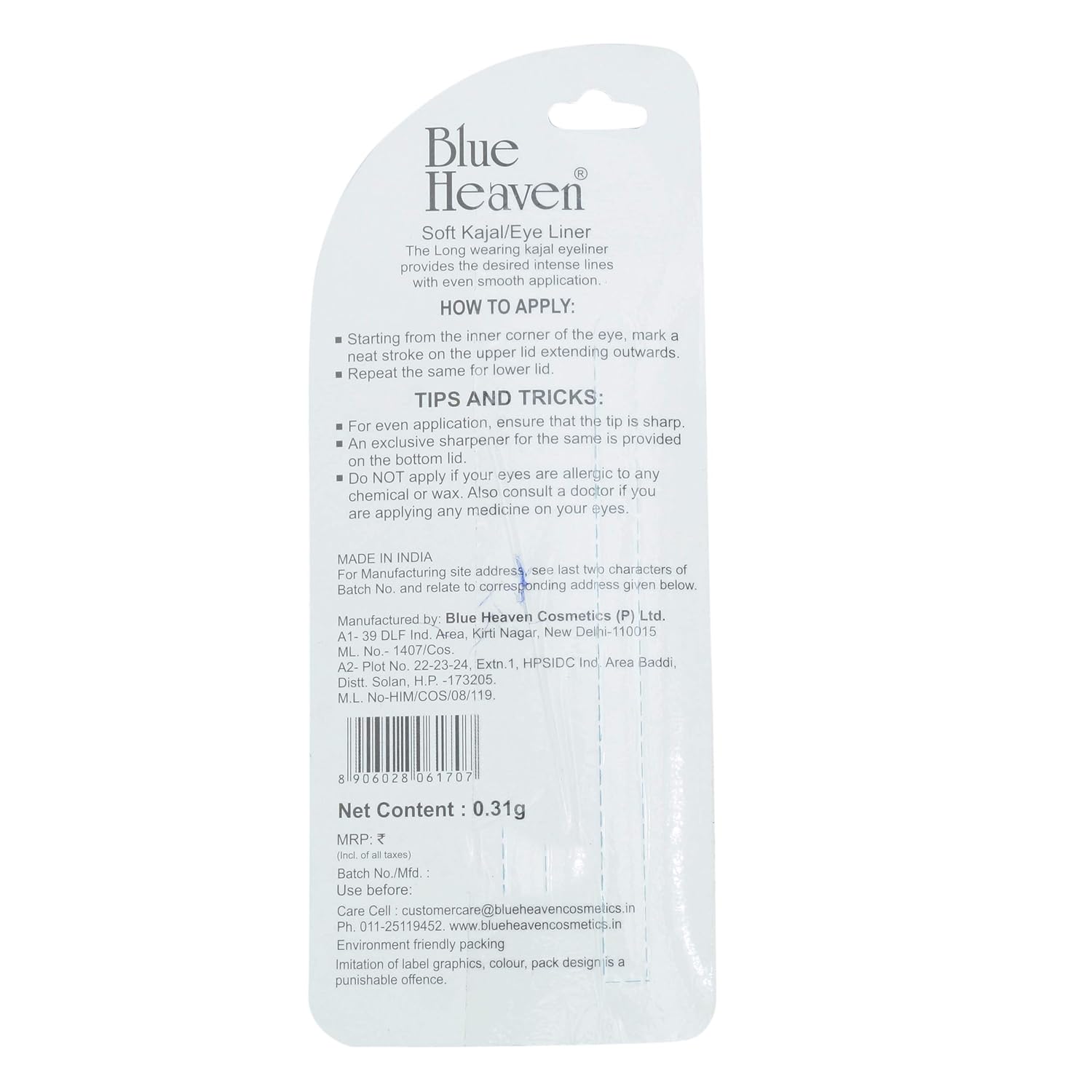 Blue Heaven Soft Kajal Eye Liner (Black), Matte Finish