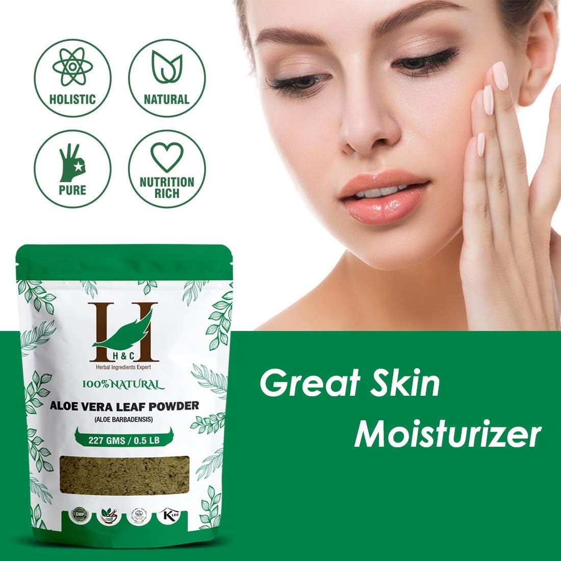 H&C Herbal Ingredients Aloe Vera Leaf (Aloe Barbadensis) Powder – 227g for Hair And Skin Care