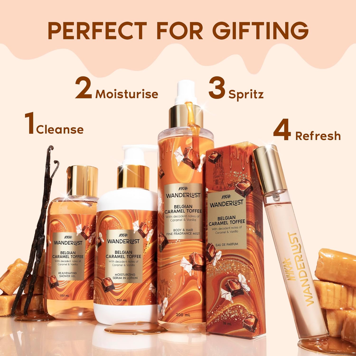 Nykaa Wanderlust Belgian Caramel Toffee Brightening with Lactic Acid| Gentle Cleanser for Nourished, Refreshing Skin | 250ml | Paraben-Free & Vegan