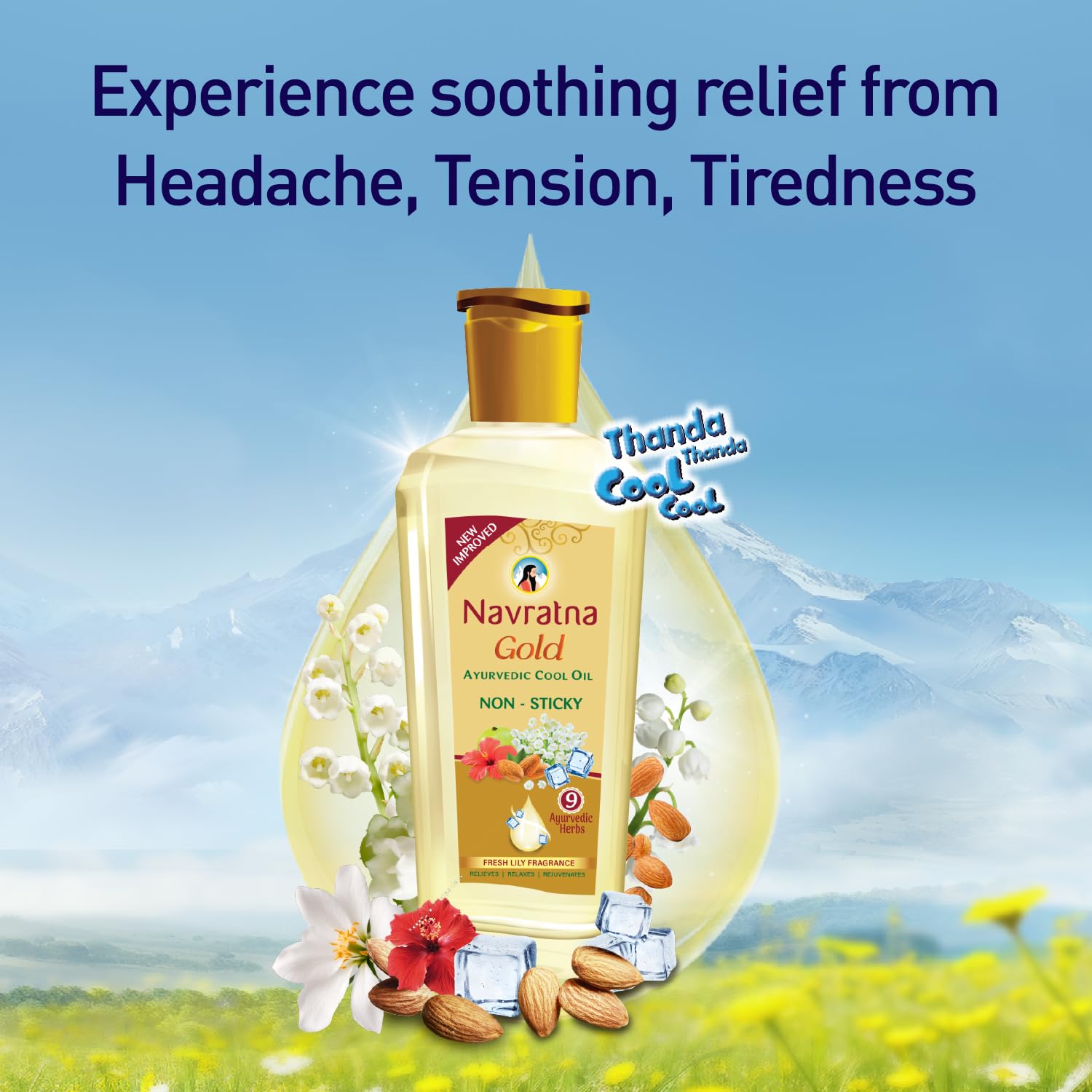 Navratna Gold Ayurvedic Cool Oil | Goodness of Almonds | Non-Sticky and Fresh Lily Fragrance | 200ml