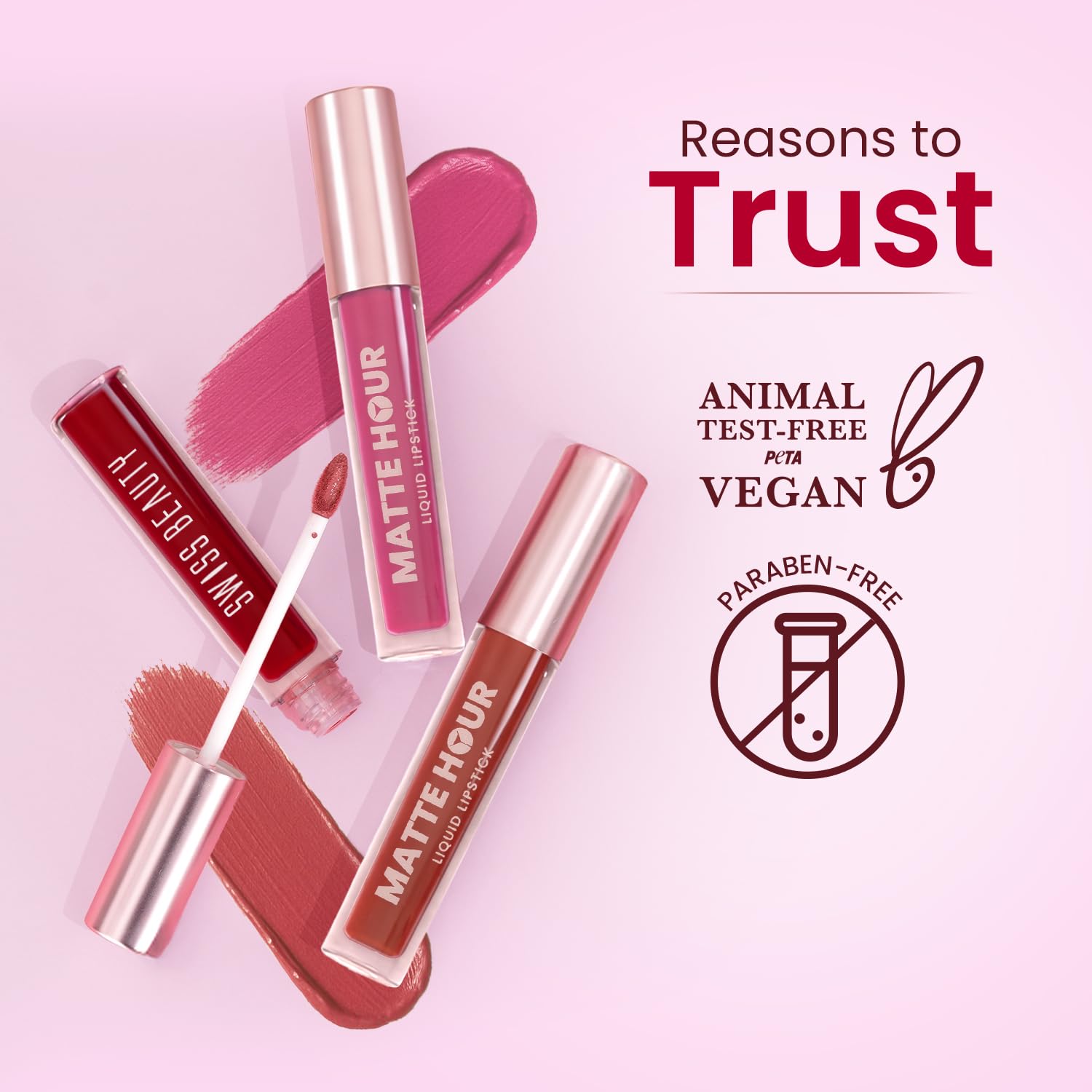 Swiss Beauty Matte Hour Liquid Lipstick | Non-Transfer Formula | Highly Pigmented | Up To 10-Hour Wear | Waterproof & Smudge-Proof | Enriched with Vitamin | Shade-4. Peach Bellini, 4.2ml