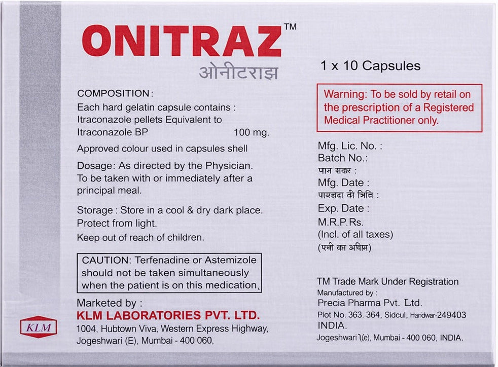 KLM Onitraz 10 Capsules in 1 strip