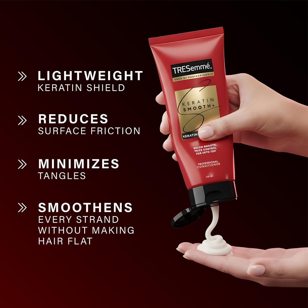 TRESemme Keratin Smooth Conditioner 190ml With Keratin Protein and Argan Oil | Salon-Like Smooth Hair | Up To 72H Frizz Control