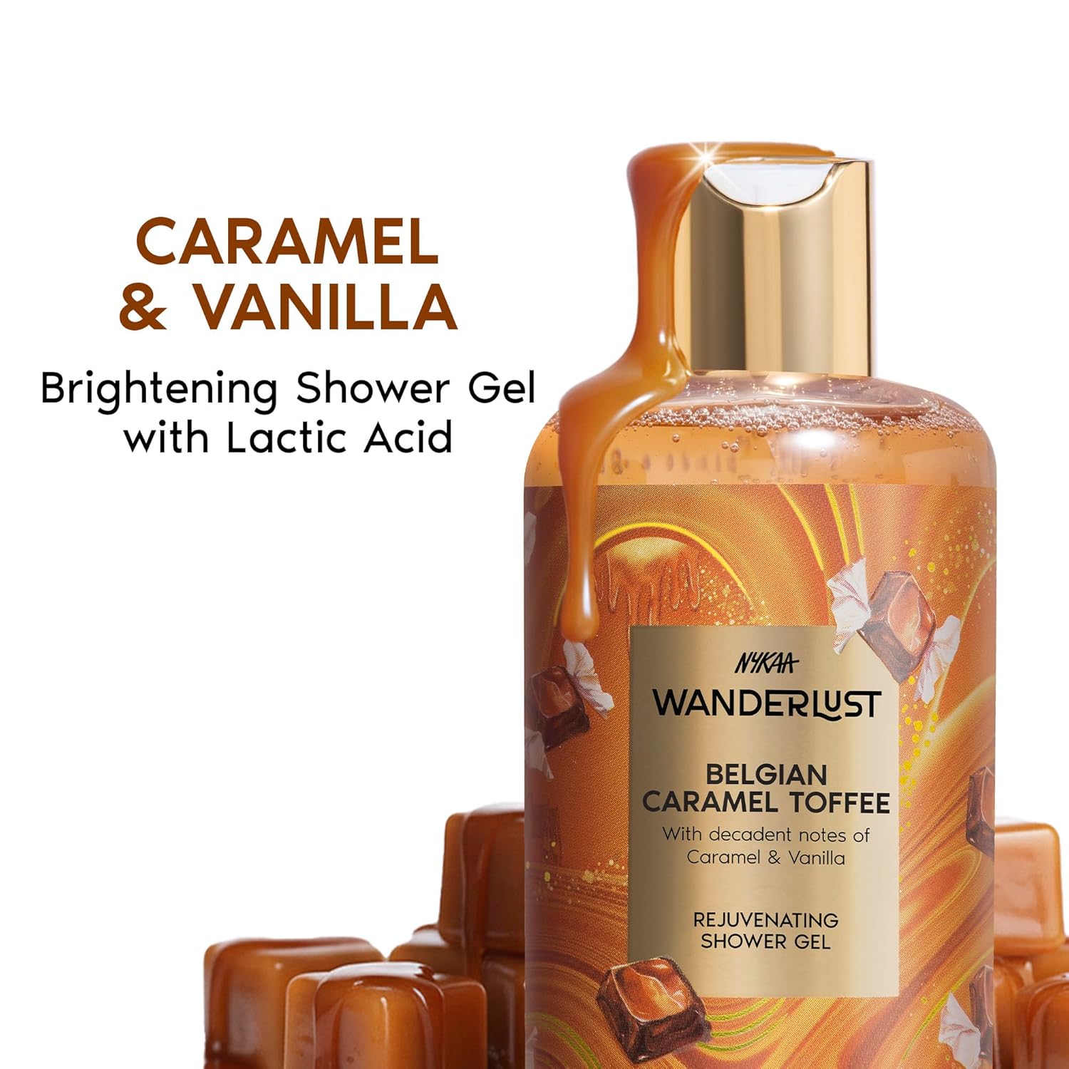 Nykaa Wanderlust Belgian Caramel Toffee Brightening with Lactic Acid| Gentle Cleanser for Nourished, Refreshing Skin | 250ml | Paraben-Free & Vegan