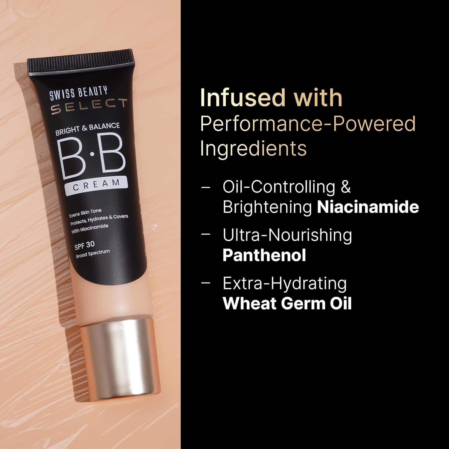 SWISS BEAUTY Select Bright & Balance Multifunctional Bb Cream With Spf 30 | Protects, Hydrates And Covers | Infused With Niacinamide And Wheat Germ Oil | Shade- Milkshake, 30G