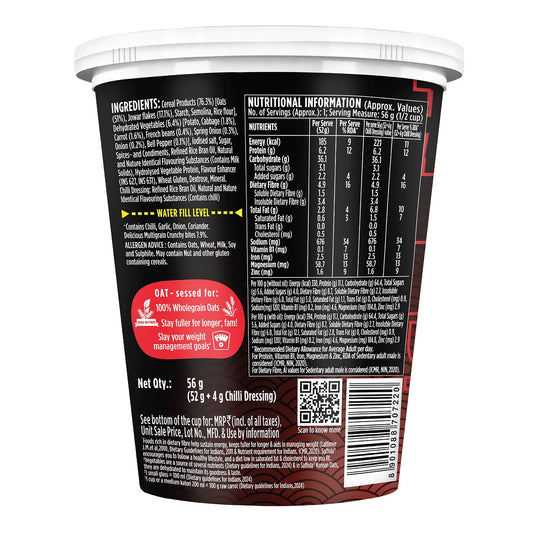 Saffola Korean Cuppa Oats, Fiery Hot, with chilli dressing sachet, No added preservatives, Ready in 4 mins, 56g (Pack of 2)