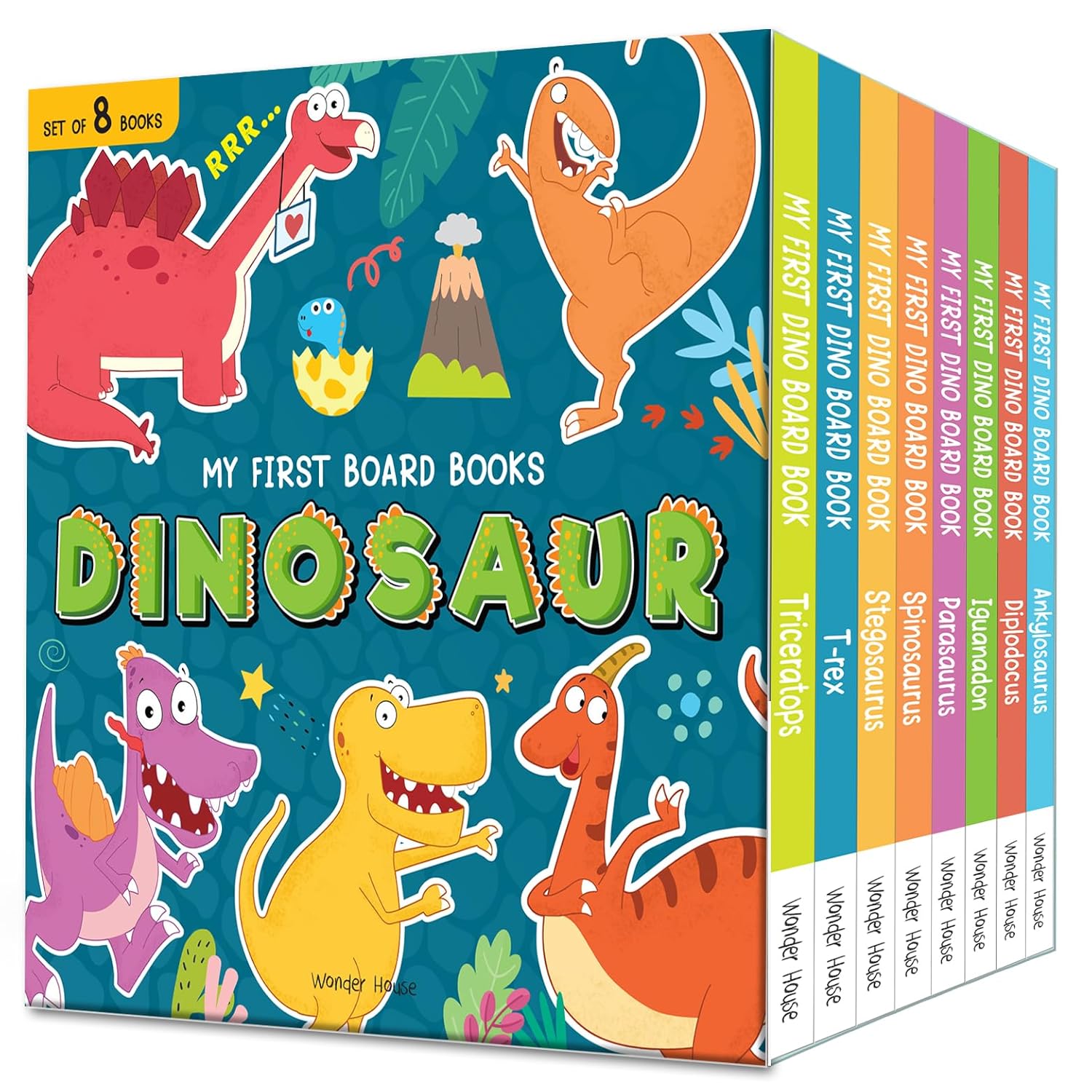 My First Dinosaur Board Books – Boxed Set of 8: T. rex, Triceratops, Stegosaurus, Spinosaurus, Diplodocus, Ankylosaurus, Parasaurolophus & Iguanodon |  Board Book