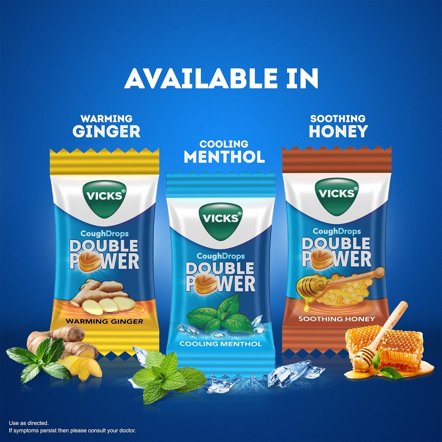 Vicks Cough Drops Double Power (Bag of 25) With Ayurvedic Ingredients for Fast Relief from Throat Irritation & Cough, Cooling Mentholflavour