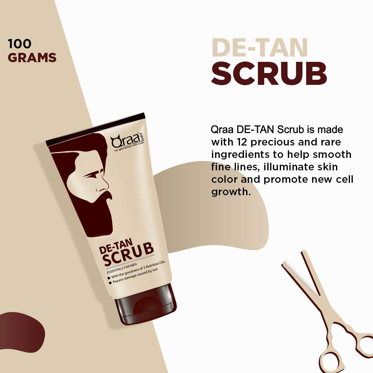 Qraa De-Tan Scrub For Men – 100 g For sun damage, lightening and brightening skin