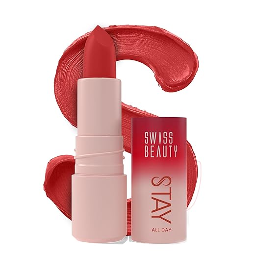 Swiss Beauty Stay All Day Lipstick | 12-Hour Stay | Transfer-Proof | Matte Finish | With Vitamin E & Shea Butter | Shade- 10. Foxy