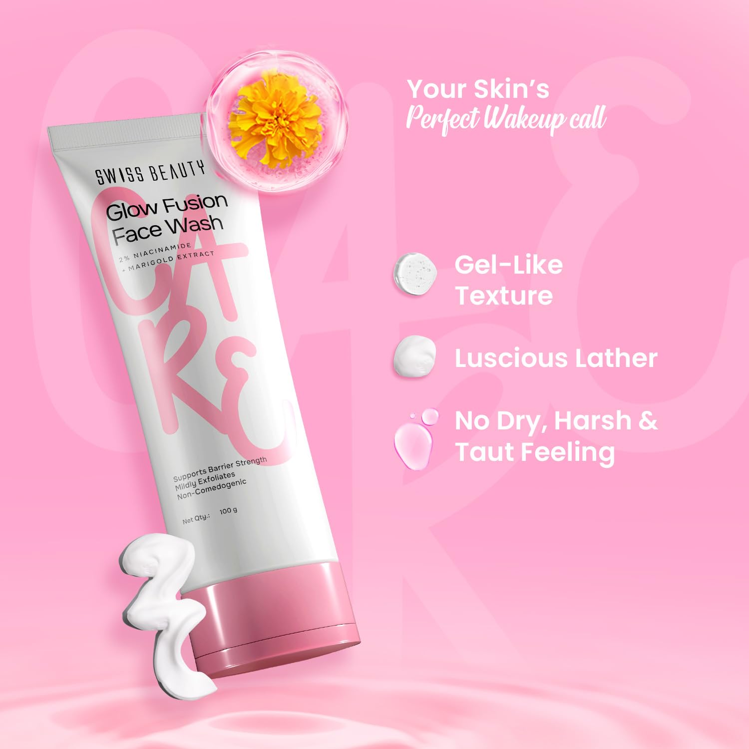 Swiss Beauty Care Glow Fusion Face Wash | Deep Yet Gentle Cleanse | 2% Niacinamide & Marigold Extract | Exfoliating | 100gm
