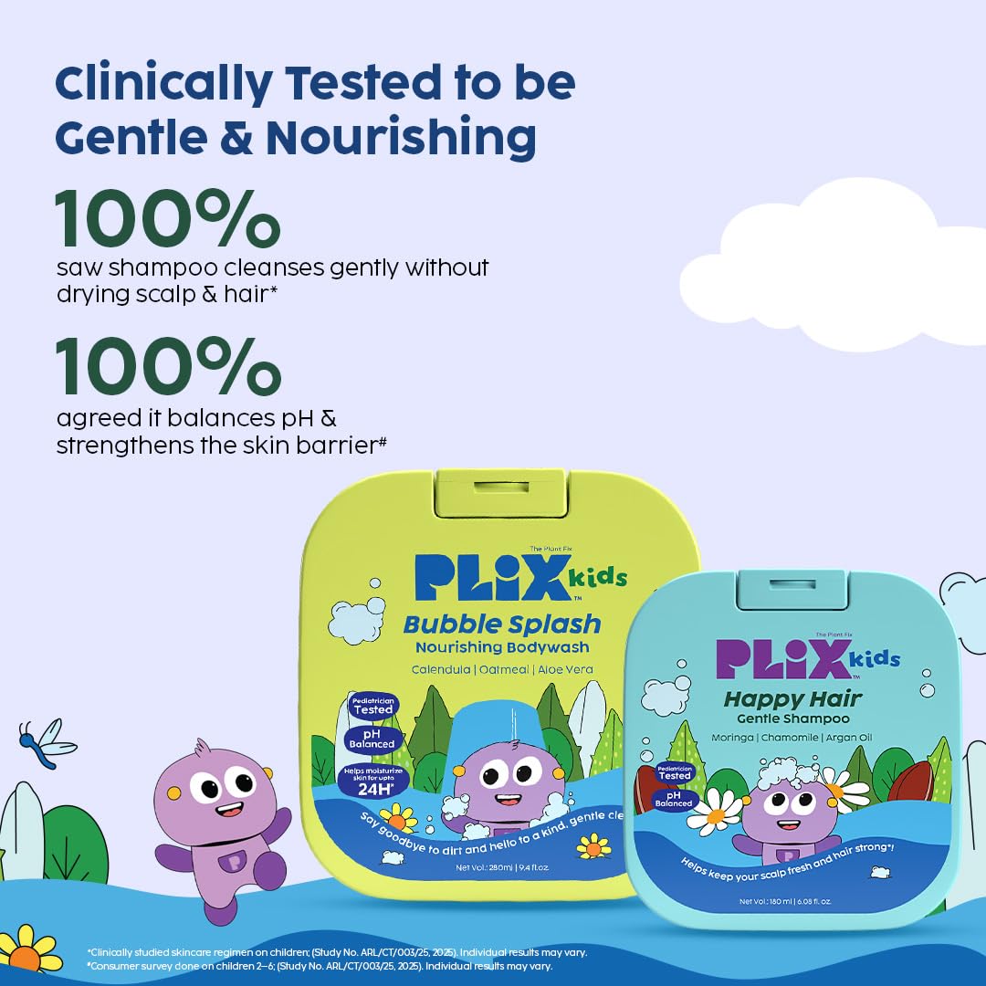 PLIX - THE PLANT FIX Kids™ Happy Hair Gentle Shampoo & Bubble Splash Body Wash | Gentle Cleansing | Deep Hydration & Nourishment | Pediatrician Approved | For Kids 2-6 Years