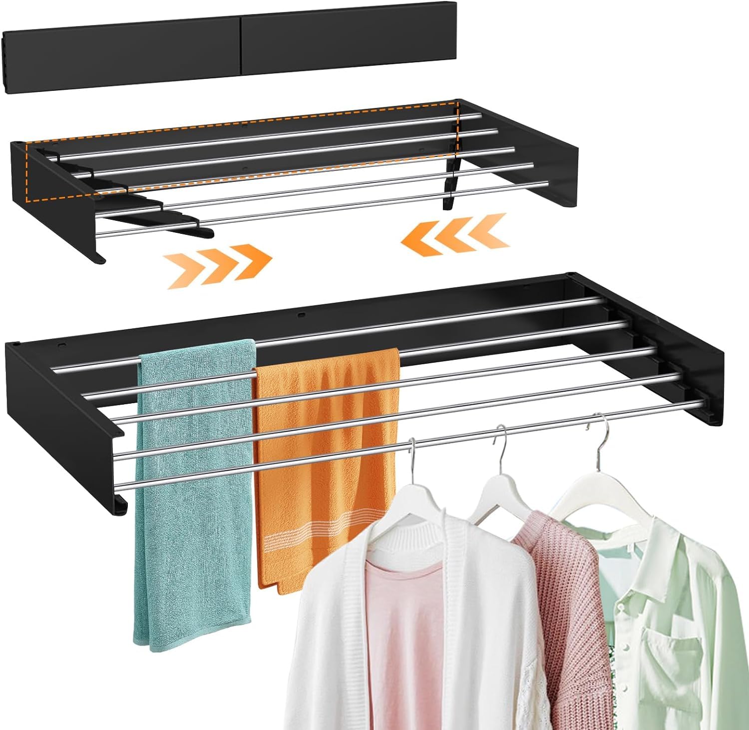 Primelife Wall Mounted Cloth Stand Stainless Steel Home, Indoor and Outdoor Use Wall Mount Cloth Stand - Black (Wall Mount)