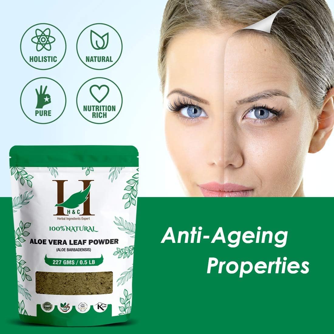 H&C Herbal Ingredients Aloe Vera Leaf (Aloe Barbadensis) Powder – 227g for Hair And Skin Care
