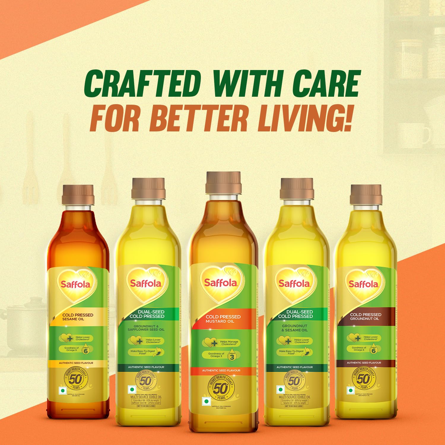 Saffola Cold Pressed Mustard Oil | 100% Cold Pressed Mustard Seed Oil | Kachi ghani Mustard Oil, 0 trans fat, Unrefined, Chemical free | Helps Manage Cholesterol, Goodness of Omega 3 with Authentic Seed Flavour | 1L Pet Bottle