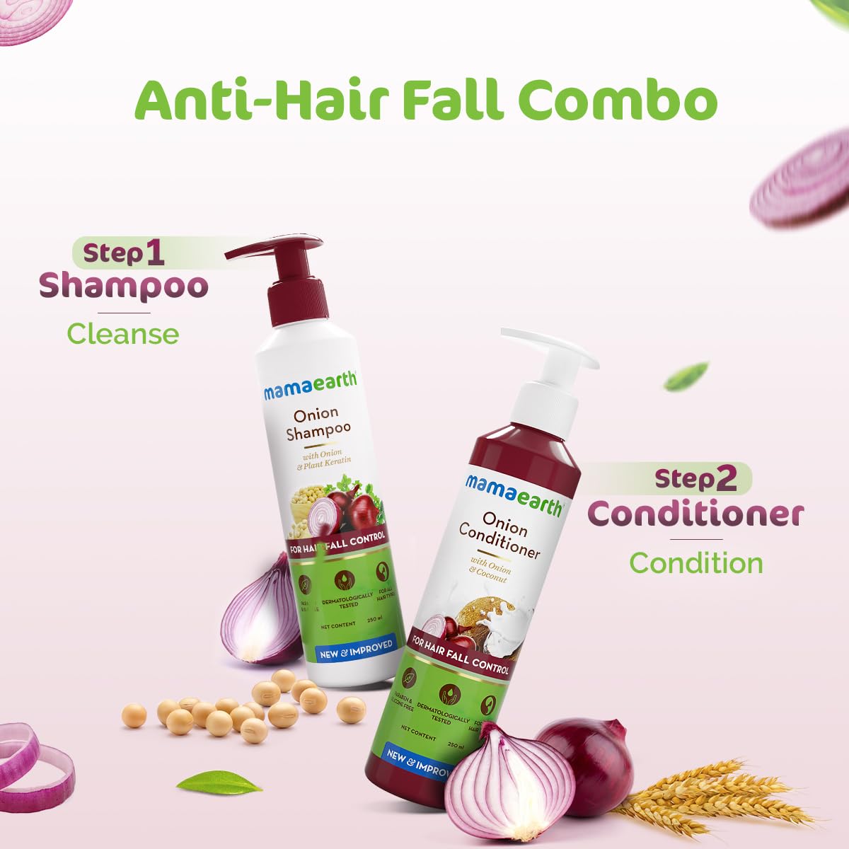 Mamaearth Onion Shampoo & Onion Conditioner For Hair Fall Control - (250 ml + 250 ml) Combo