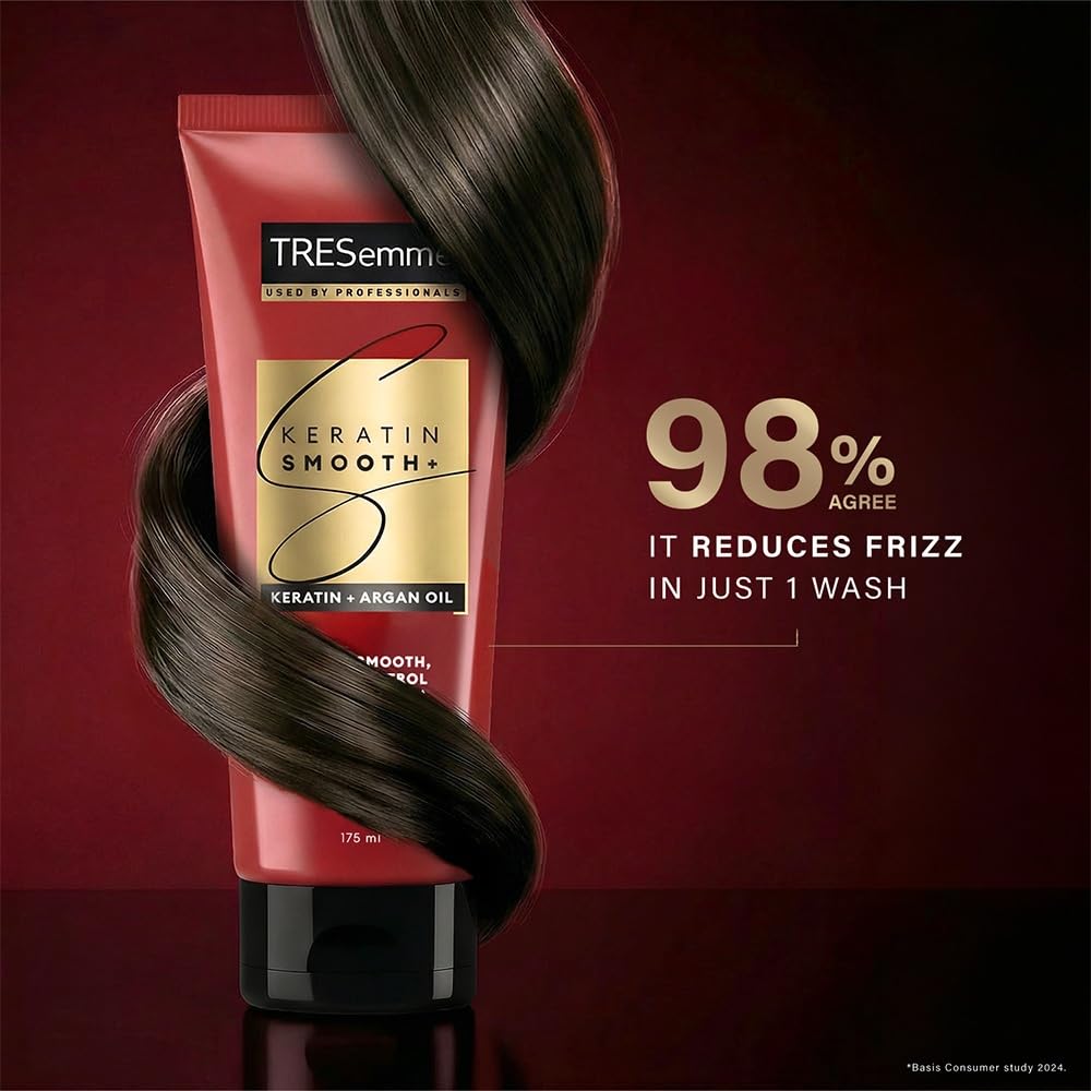 TRESemme Keratin Smooth Conditioner 190ml With Keratin Protein and Argan Oil | Salon-Like Smooth Hair | Up To 72H Frizz Control