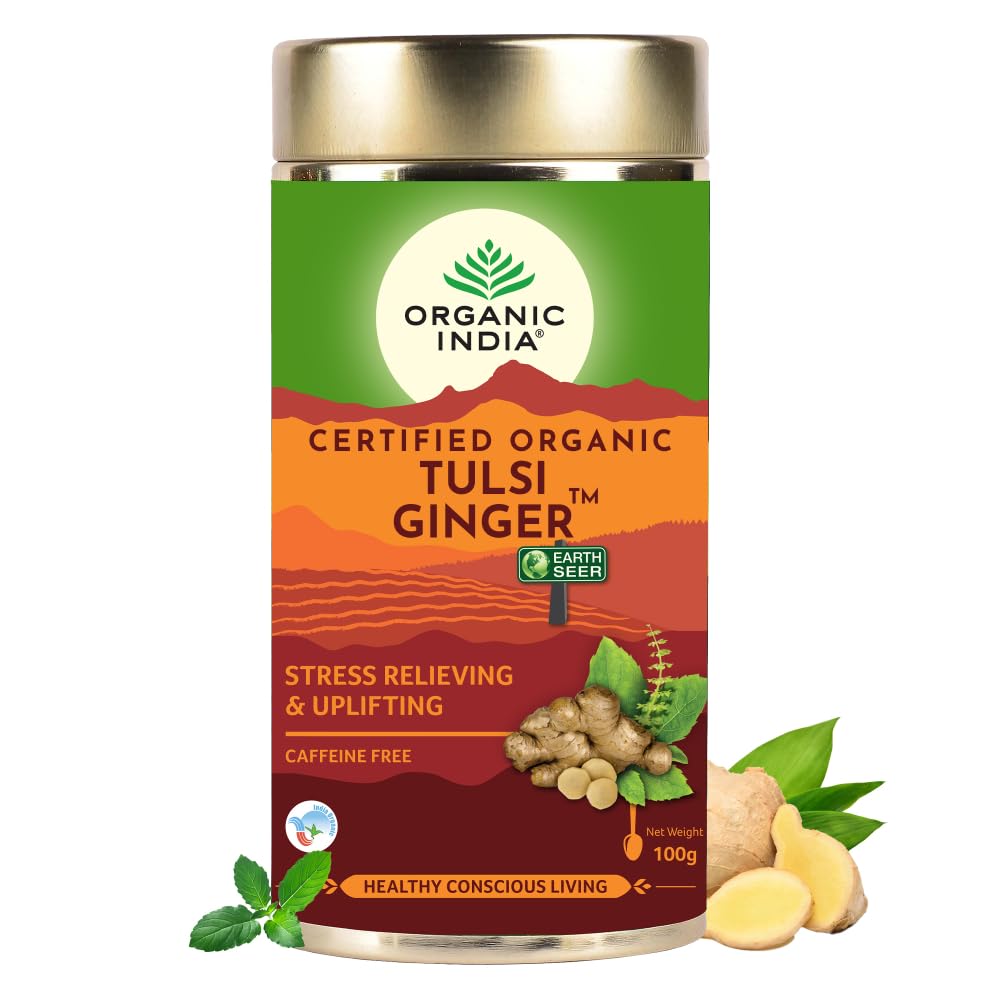 Organic India Tulsi Ginger Tea 100 gm for stress, Improves digestion and metabolism