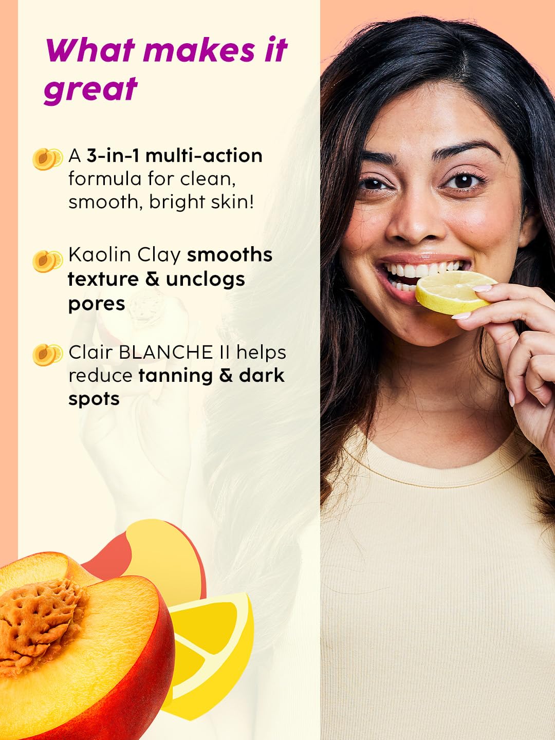 Plix - The Plant Fix Peaches & Lemon 3-in-1 Detan Face wash, Scrub & Mask