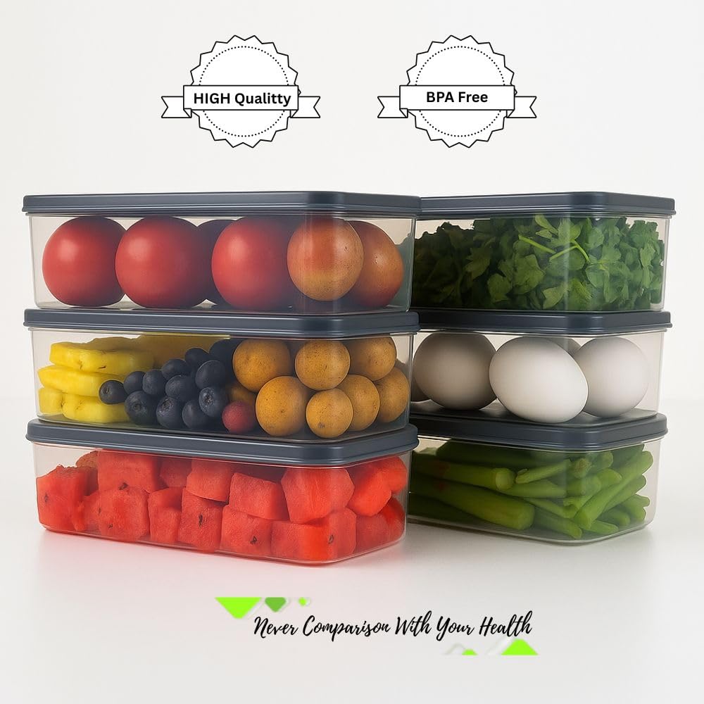Air Tight Plastic Storage Containers Set for Kitchen | Pantry Organizers Kitchen Accessories Items,Fridge Storage Boxes | Leak-Proof, Durable, and Space-Saving (1200 ML, Set of 6)
