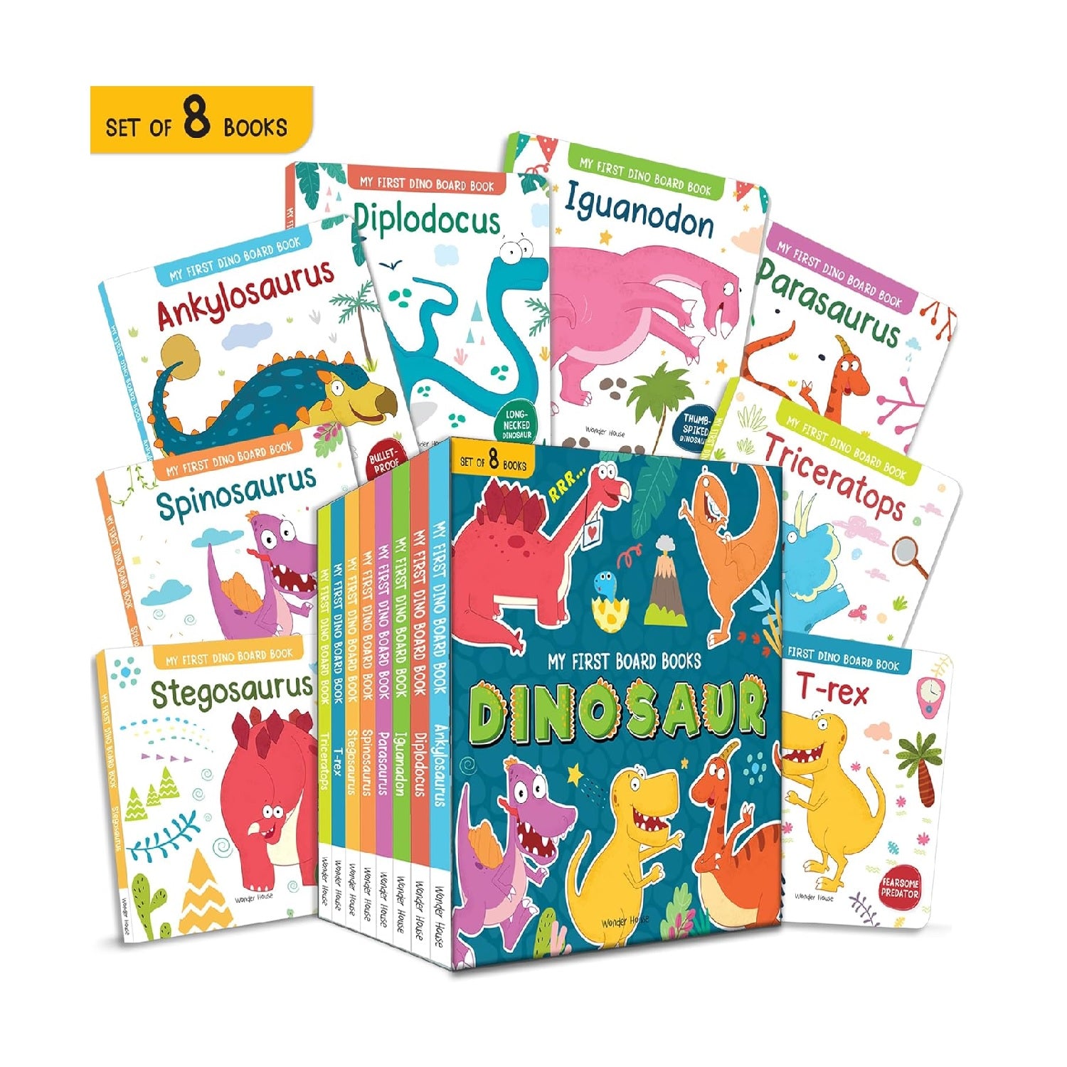 My First Dinosaur Board Books – Boxed Set of 8: T. rex, Triceratops, Stegosaurus, Spinosaurus, Diplodocus, Ankylosaurus, Parasaurolophus & Iguanodon |  Board Book