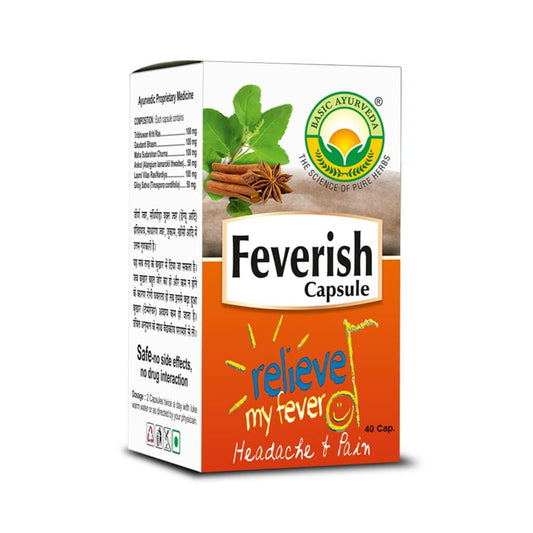 Basic Ayurveda Feverish Capsule 40 Capsules For common cold, cough, sore throat and respiratory disorder