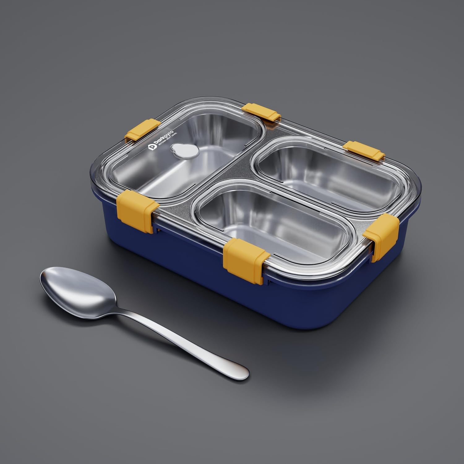 3-Compartment Stainless Steel Lunch Box for - Leakproof, Airtight Tiffin Box, 750ml, Pack of 1 (Blue) | Portion Control & Travel-Friendly