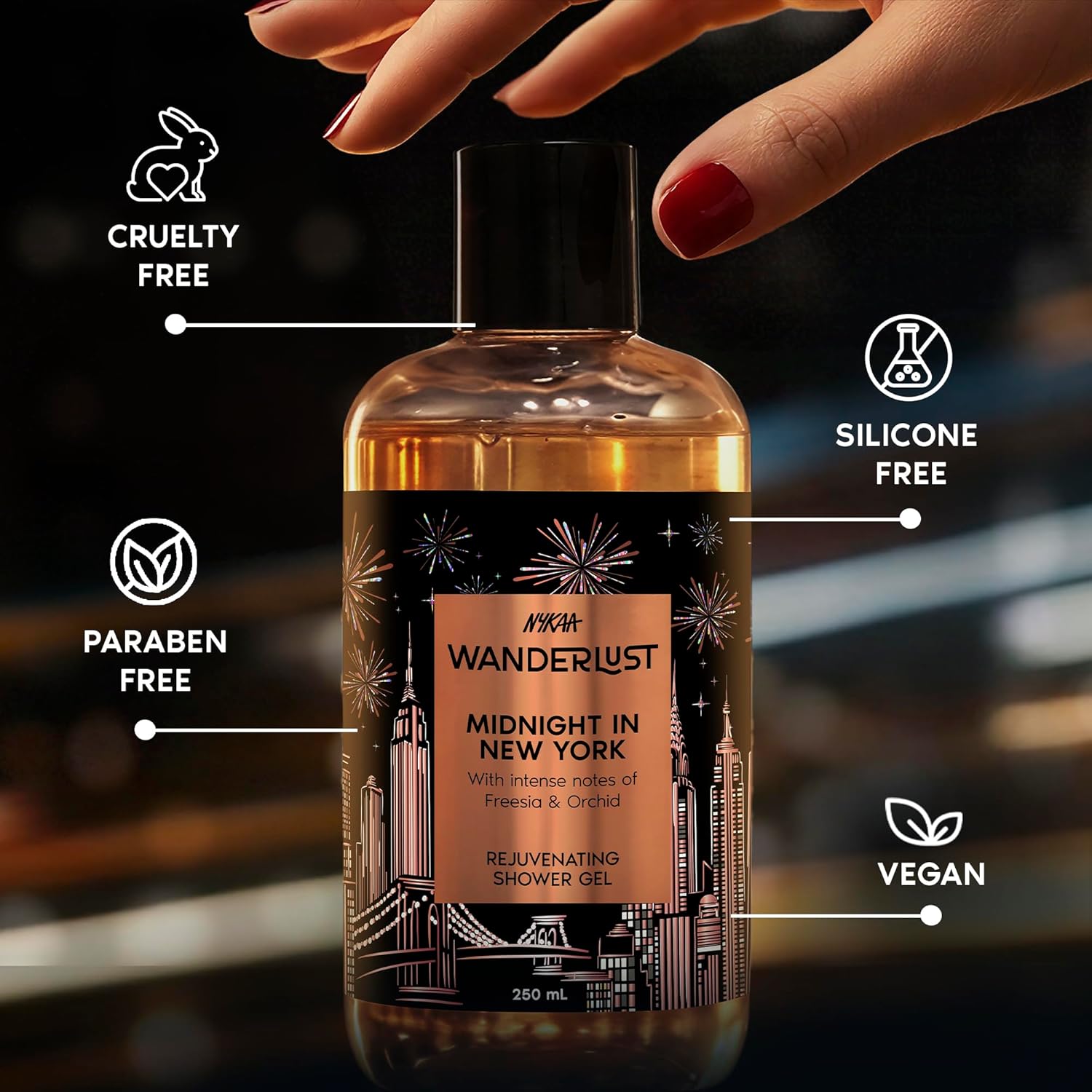 Nykaa Wanderlust Midnight in New York Hydrating Body Wash - Orchid & Musk Scented Body Cleanser with Niacinamide & Vit. E - 250ml Shower Gel for Men and Women