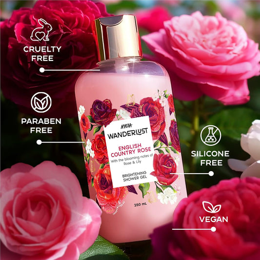 Nykaa Wanderlust English Country Rose Body Wash for Women | Hydrating & Barrier Repair with Vitamin E & Glycerine | Gentle Cleanser for Nourished, Refreshing Skin | 250ml | Paraben-Free & Vegan