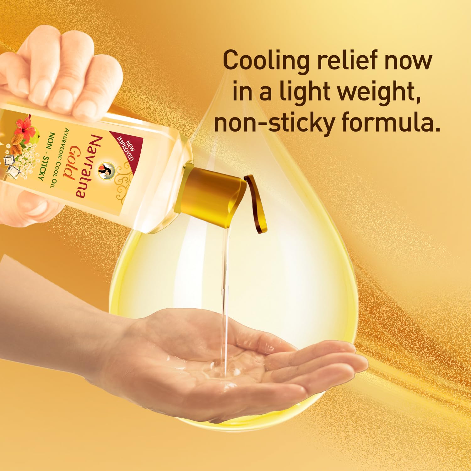 Navratna Gold Ayurvedic Cool Oil | Goodness of Almonds | Non-Sticky and Fresh Lily Fragrance | 200ml