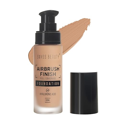 Swiss Beauty Airbrush Finish Full Coverage Foundation | Full Coverage Up To 8 Hours | Shade- 06 Warm Sun, 30ml