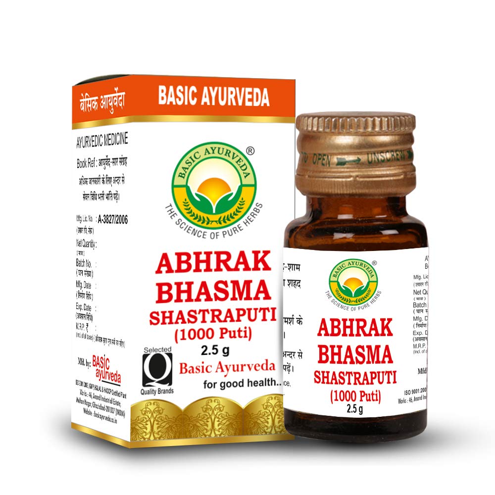 Basic Ayurveda Abhrak Bhasma Shastraputi 2.5g For cough, respiratory problems, energy